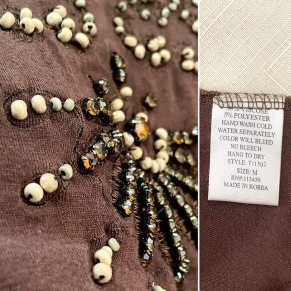 Brown Sleeveless V-Neck Womens Top With Beaded Embellishments - Picture 8 of 12